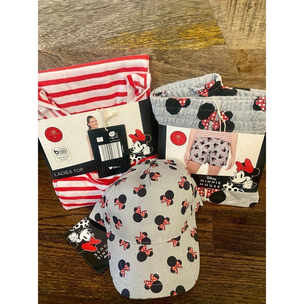 Disney Minnie Mouse Tank Top, Shorts & Baseball Hat - Aldi Limited Edition (L)